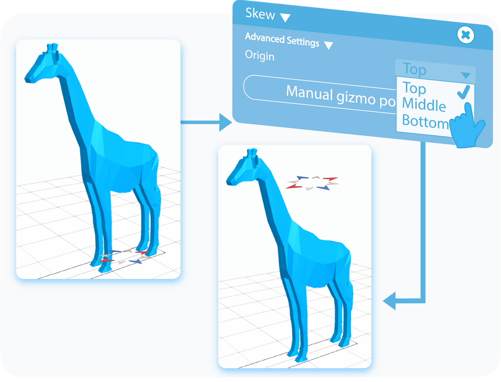 Customize the point of Origin of the Skew tool by selecting position from the drop-down list